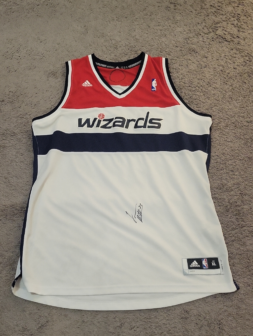 adidas White Red Navy Wizards Basketball Jersey Signed By #35 Trevor Booker
